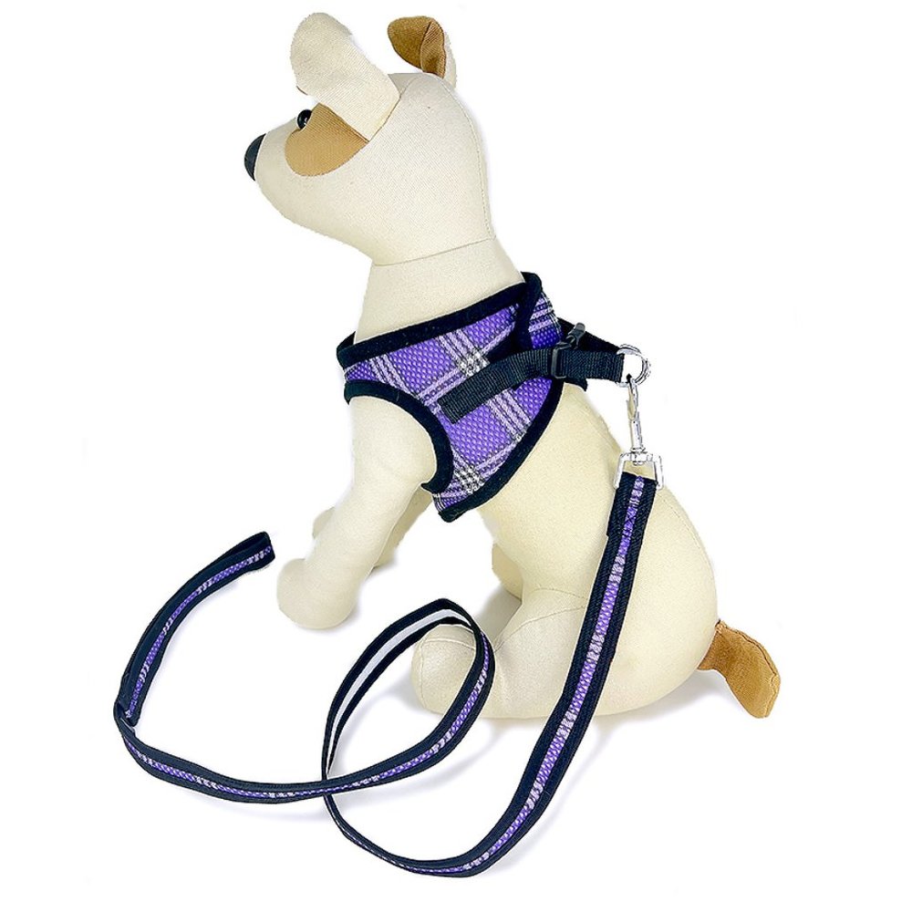 Purple Plaid Mesh Step-In Harness & Leash Set